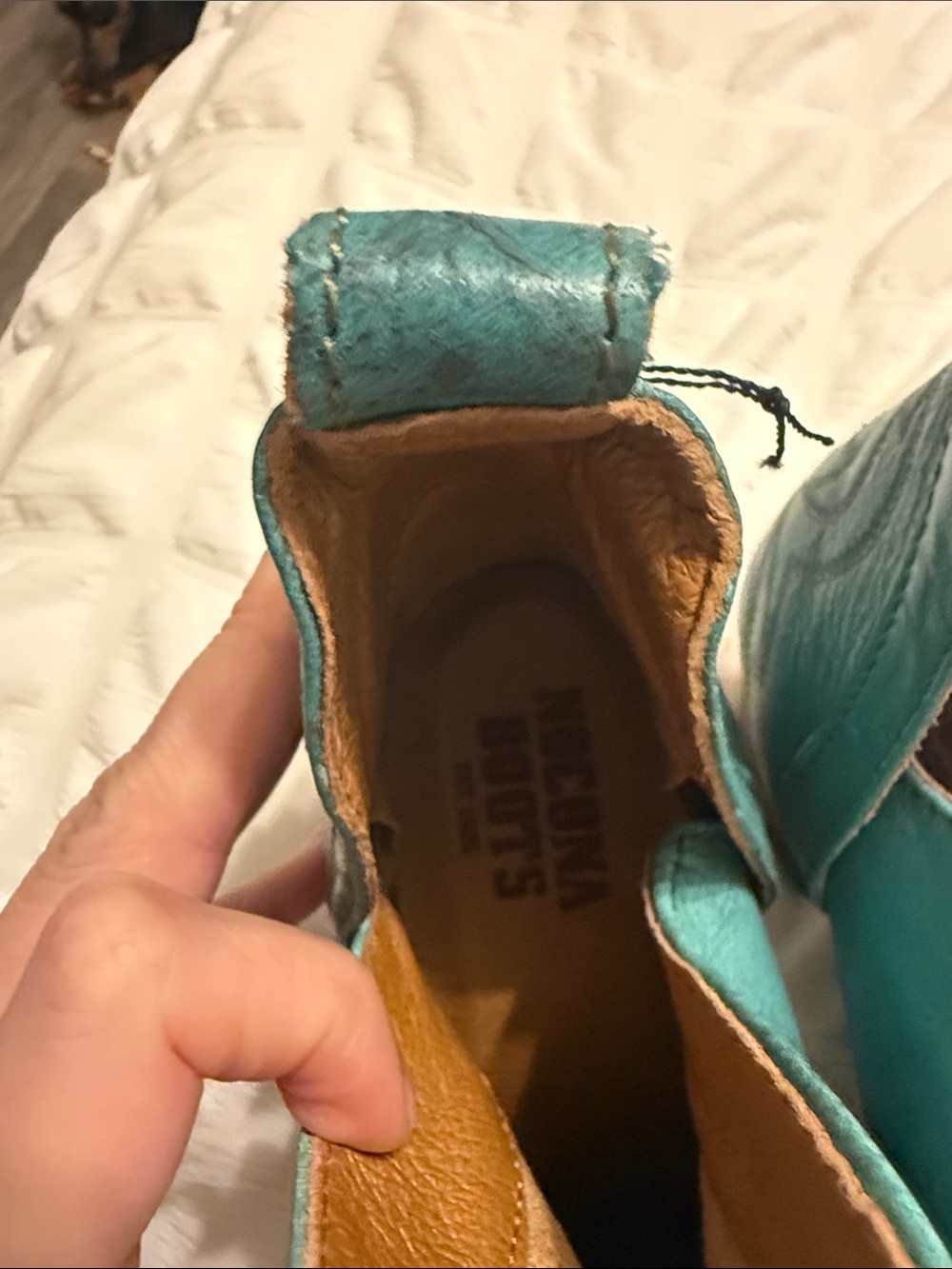 Nocona Teal Leather Western Ankle Boots - Picture 3 of 5